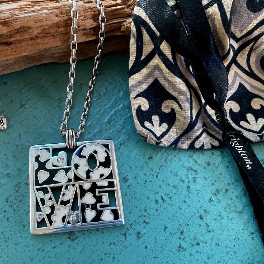 Brighton Silver Crystal Enamel LOVE Necklace “NWOT”